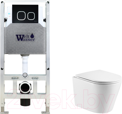 Унитаз подвесной с инсталляцией WeltWasser Amberg 506 ST + Salzbach 043 GL-WT + Amberg RD-BL - фото