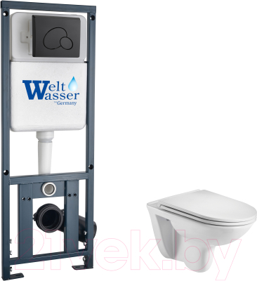 Унитаз подвесной с инсталляцией WeltWasser Marberg 410 + Baarbach 004 GL-WT + Mar 410 RD MT-BL - фото