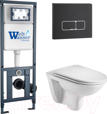 Унитаз подвесной с инсталляцией WeltWasser Marberg 410 + Baarbach 004 GL-WT + Mar 410 SE MT-BL - фото