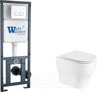 Унитаз подвесной с инсталляцией WeltWasser Erlenbach 004 GL-WT + Marberg 410 + Mar 410 SE GL-WT - фото