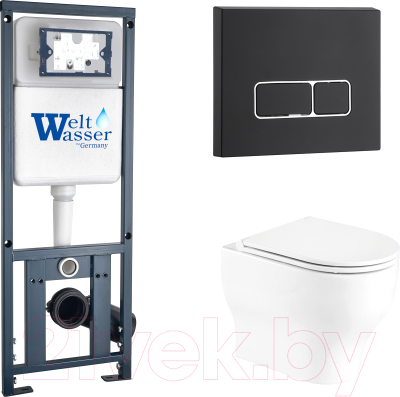 Унитаз подвесной с инсталляцией WeltWasser Erlenbach 004 GL-WT + Marberg 410 + Mar 410 SE MT-BL - фото