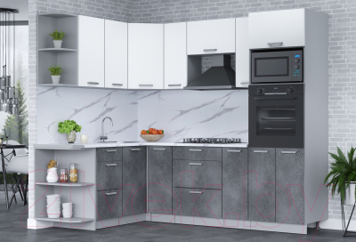 Кухонный гарнитур Интерлиния Мила Лайт 1.68x2.4 левая (белый платинум/бетон портленд/белый гранит)