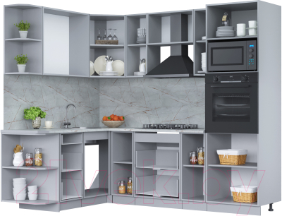 Кухонный гарнитур Интерлиния Мила Лайт 1.68x2.4 левая (бетон лайт/антрацит/опал светлый)