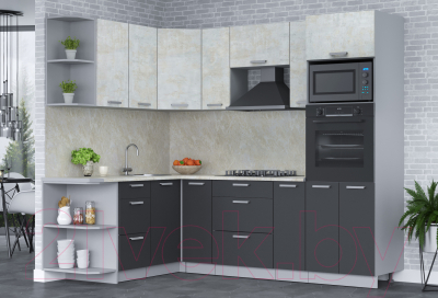 Кухонный гарнитур Интерлиния Мила Лайт 1.68x2.4 левая (бетон лайт/антрацит/опал светлый)