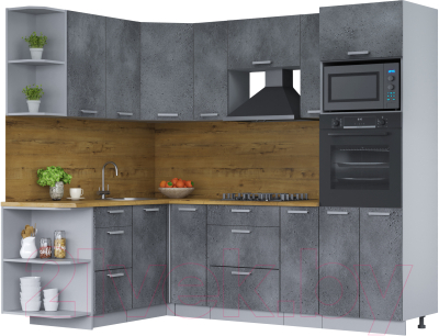 Кухонный гарнитур Интерлиния Мила Лайт 1.68x2.4 левая (бетон потленд/бетон портленд/дуб бунратти) - фото
