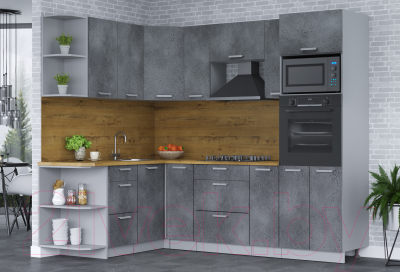 Кухонный гарнитур Интерлиния Мила Лайт 1.68x2.4 левая (бетон потленд/бетон портленд/дуб бунратти)