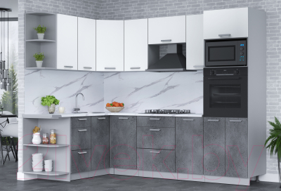 Кухонный гарнитур Интерлиния Мила Лайт 1.68x2.6 левая (белый платинум/бетон портленд/белый гранит)