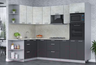 Кухонный гарнитур Интерлиния Мила Лайт 1.68x2.6 левая (бетон лайт/антрацит/опал светлый)