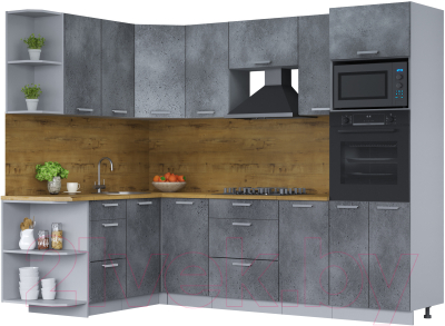 Кухонный гарнитур Интерлиния Мила Лайт 1.68x2.6 левая (бетон портленд/бетон портленд/дуб бунратти) - фото