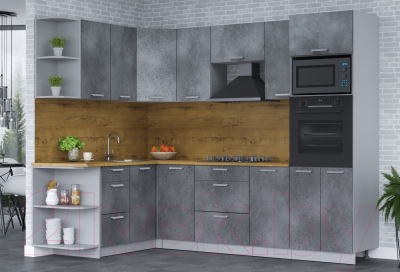 Кухонный гарнитур Интерлиния Мила Лайт 1.68x2.6 левая (бетон портленд/бетон портленд/дуб бунратти)