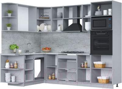 Кухонный гарнитур Интерлиния Мила Лайт 1.68x2.6 левая (персидский жемчуг/дуб веллингтон/серый каспий)