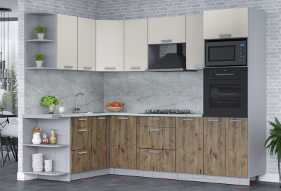 Кухонный гарнитур Интерлиния Мила Лайт 1.68x2.6 левая (персидский жемчуг/дуб веллингтон/серый каспий)