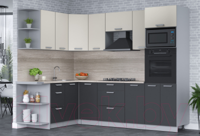 Кухонный гарнитур Интерлиния Мила Лайт 1.68x2.6 левая (персидский жемчуг/антрацит/травертин серый)