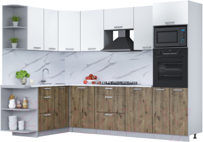 Кухонный гарнитур Интерлиния Мила Лайт 1.68x2.8 левая (белый платинум/дуб веллингтон/белый гранит) - фото