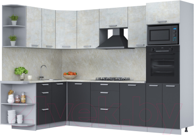 Кухонный гарнитур Интерлиния Мила Лайт 1.68x2.8 левая (бетон лайт/антрацит/опал светлый) - фото
