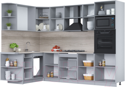 Кухонный гарнитур Интерлиния Мила Лайт 1.68x2.8 левая (бетон лайт/бетон портленд/опал светлый)