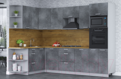 Кухонный гарнитур Интерлиния Мила Лайт 1.68x2.8 левая (бетон потленд/бетон портленд/дуб бунратти)