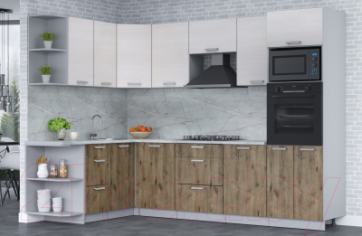 Кухонный гарнитур Интерлиния Мила Лайт 1.68x2.8 левая (вудлайн кремовый/дуб веллингтон/серый каспий)