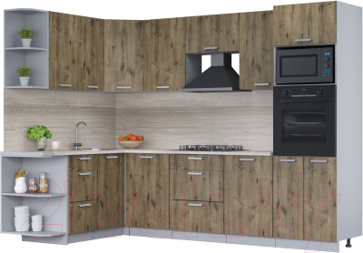 Кухонный гарнитур Интерлиния Мила Лайт 1.68x2.8 левая (дуб веллингтон/дуб веллингтон/травертин серый) - фото