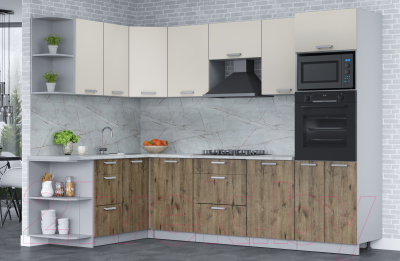 Кухонный гарнитур Интерлиния Мила Лайт 1.68x2.8 левая (персидский жемчуг/дуб веллингтон/серый каспий)