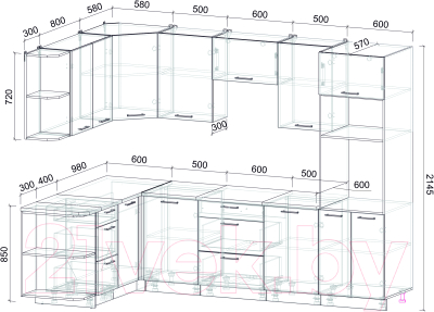 Кухонный гарнитур Интерлиния Мила Лайт 1.68x2.8 левая (персидский жемчуг/бетон портленд/серый каспий)