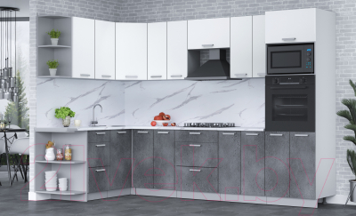 Кухонный гарнитур Интерлиния Мила Лайт 1.68x3.0 левая (белый платинум/бетон портленд/белый гранит)