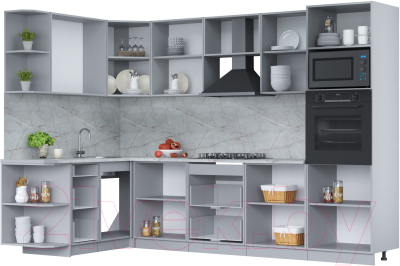 Кухонный гарнитур Интерлиния Мила Лайт 1.68x3.0 левая (бетон лайт/антрацит/опал светлый)