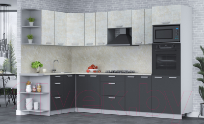 Кухонный гарнитур Интерлиния Мила Лайт 1.68x3.0 левая (бетон лайт/антрацит/опал светлый)