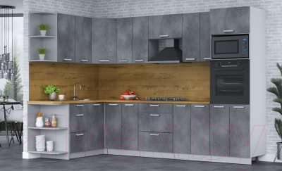 Кухонный гарнитур Интерлиния Мила Лайт 1.68x3.0 левая (бетон потленд/бетон портленд/дуб бунратти)