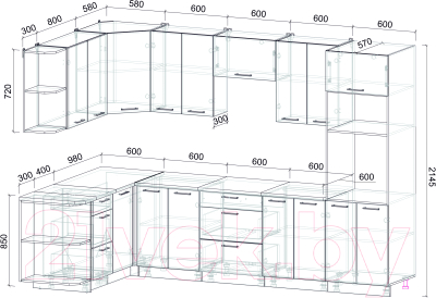 Кухонный гарнитур Интерлиния Мила Лайт 1.68x3.0 левая (вудлайн кремовый/дуб веллингтон/серый каспий)