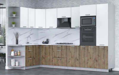 Кухонный гарнитур Интерлиния Мила Лайт 1.68x3.2 левая (белый платинум/дуб веллингтон/белый гранит)