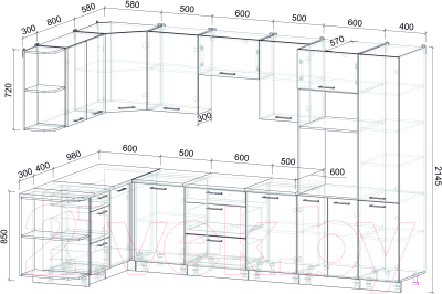 Кухонный гарнитур Интерлиния Мила Лайт 1.68x3.2 левая (белый платинум/дуб веллингтон/белый гранит)