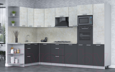 Кухонный гарнитур Интерлиния Мила Лайт 1.68x3.2 левая (бетон лайт/антрацит/опал светлый)