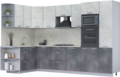 Кухонный гарнитур Интерлиния Мила Лайт 1.68x3.2 левая (бетон лайт/бетон портленд/опал светлый) - фото