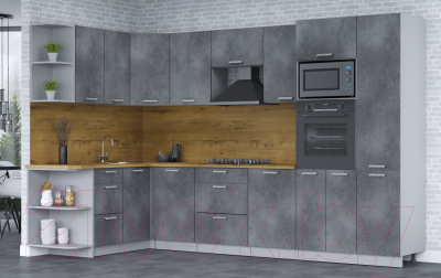 Кухонный гарнитур Интерлиния Мила Лайт 1.68x3.2 левая (бетон потленд/бетон портленд/дуб бунратти)