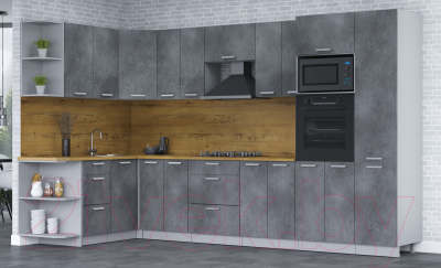 Кухонный гарнитур Интерлиния Мила Лайт 1.68x3.4 левая (бетон потленд/бетон портленд/дуб бунратти)