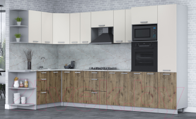 Кухонный гарнитур Интерлиния Мила Лайт 1.68x3.4 левая (персидский жемчуг/дуб веллингтон/серый каспий)