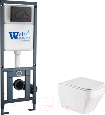 Унитаз подвесной с инсталляцией WeltWasser Marberg 410 + Hofbach 041 GL-WT + Mar 410 RD MT-BL - фото