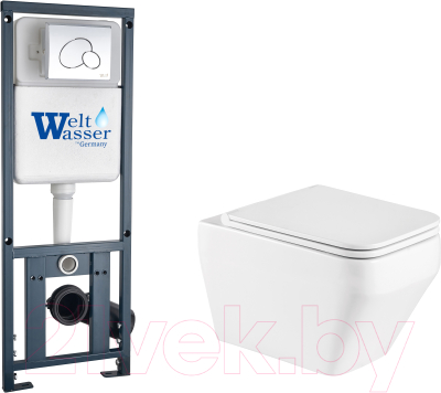 Унитаз подвесной с инсталляцией WeltWasser Marberg 410 + Hofbach 041 GL-WT + Mar 410 RD-CR - фото