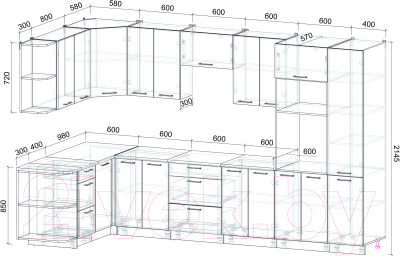 Кухонный гарнитур Интерлиния Мила Лайт 1.68x3.4 левая (персидский жемчуг/бетон портленд/серый каспий)