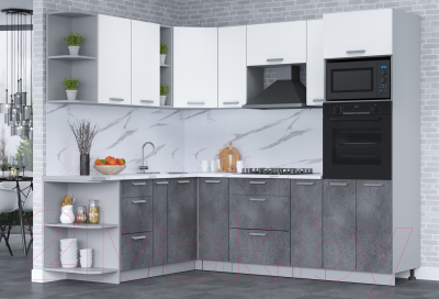 Кухонный гарнитур Интерлиния Мила Лайт 1.88x2.4 левая (белый платинум/бетон портленд/белый гранит)