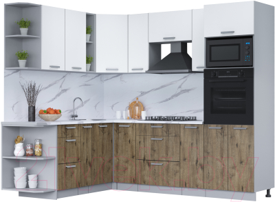 Кухонный гарнитур Интерлиния Мила Лайт 1.88x2.4 левая (белый платинум/дуб веллингтон/белый гранит) - фото