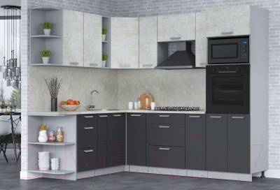 Кухонный гарнитур Интерлиния Мила Лайт 1.88x2.4 левая (бетон лайт/антрацит/опал светлый)