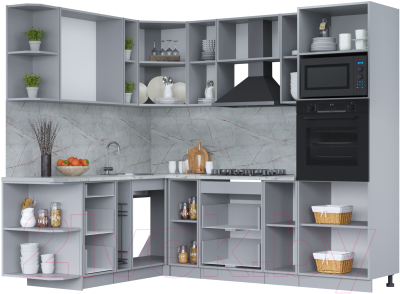 Кухонный гарнитур Интерлиния Мила Лайт 1.88x2.4 левая (бетон лайт/дуб веллингтон/опал светлый)