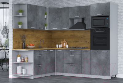 Кухонный гарнитур Интерлиния Мила Лайт 1.88x2.4 левая (бетон потленд/бетон портленд/дуб бунратти)