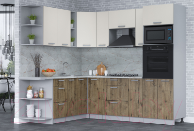 Кухонный гарнитур Интерлиния Мила Лайт 1.88x2.4 левая (персидский жемчуг/дуб веллингтон/серый каспий)