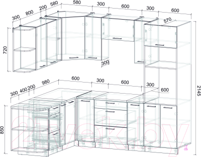 Кухонный гарнитур Интерлиния Мила Лайт 1.88x2.4 левая (персидский жемчуг/дуб веллингтон/серый каспий)