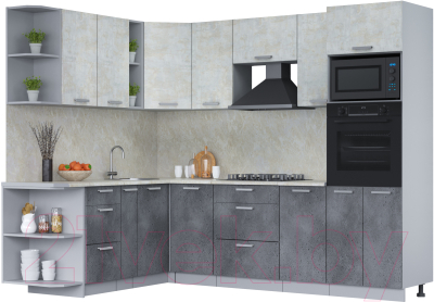 Кухонный гарнитур Интерлиния Мила Лайт 1.88x2.6 левая (бетон лайт/бетон портленд/опал светлый) - фото