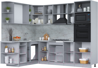Кухонный гарнитур Интерлиния Мила Лайт 1.88x2.6 левая (бетон лайт/бетон портленд/опал светлый)