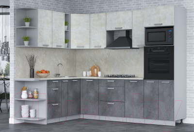 Кухонный гарнитур Интерлиния Мила Лайт 1.88x2.6 левая (бетон лайт/бетон портленд/опал светлый)